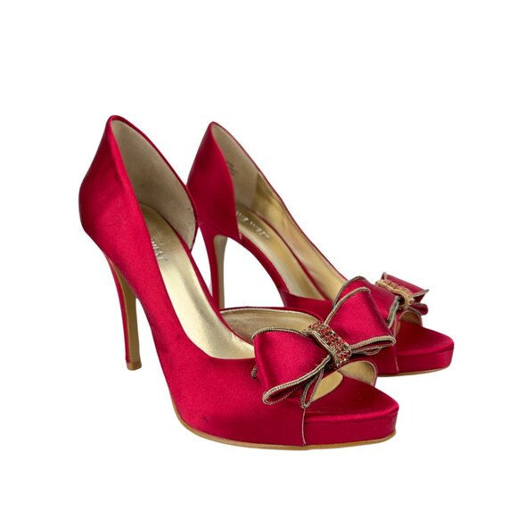 Red Satin Heels With Bow - Picture 1 of 5